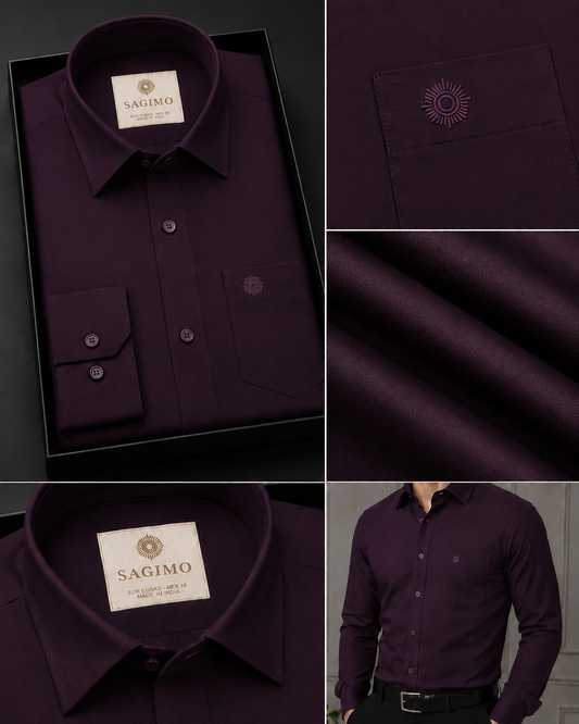 SAGIMO Midnight Plum Slim Fit Shirt – Smart Elegance™