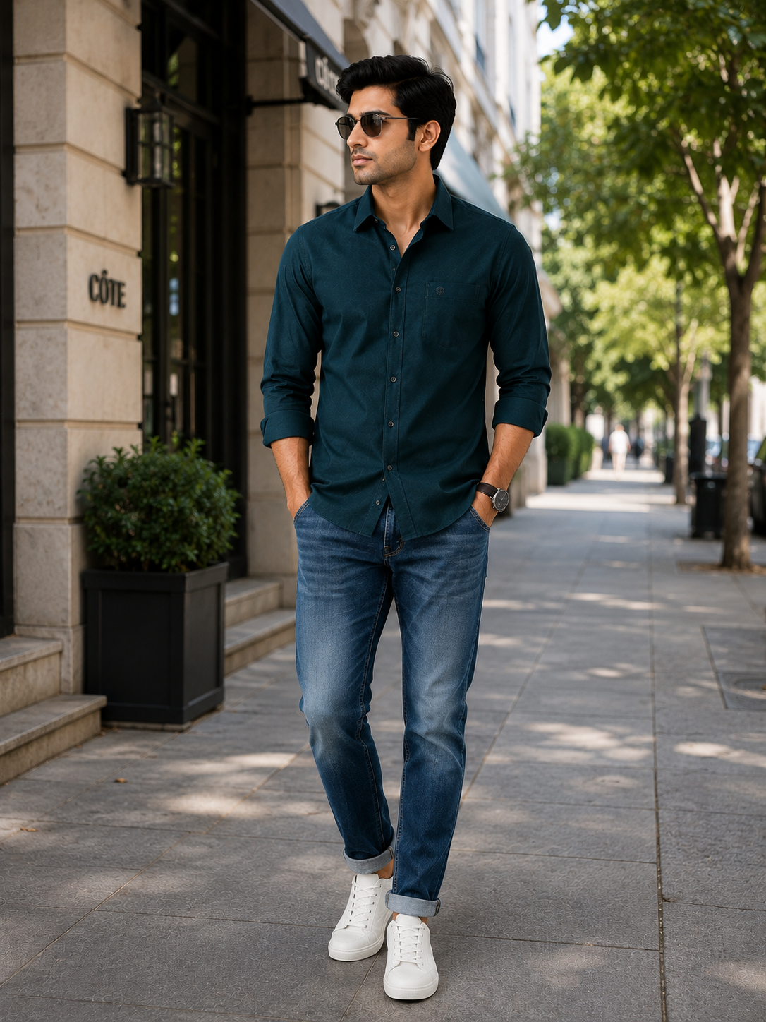 SAGIMO Deep Teal Slim Fit Shirt – Smart Elegance™