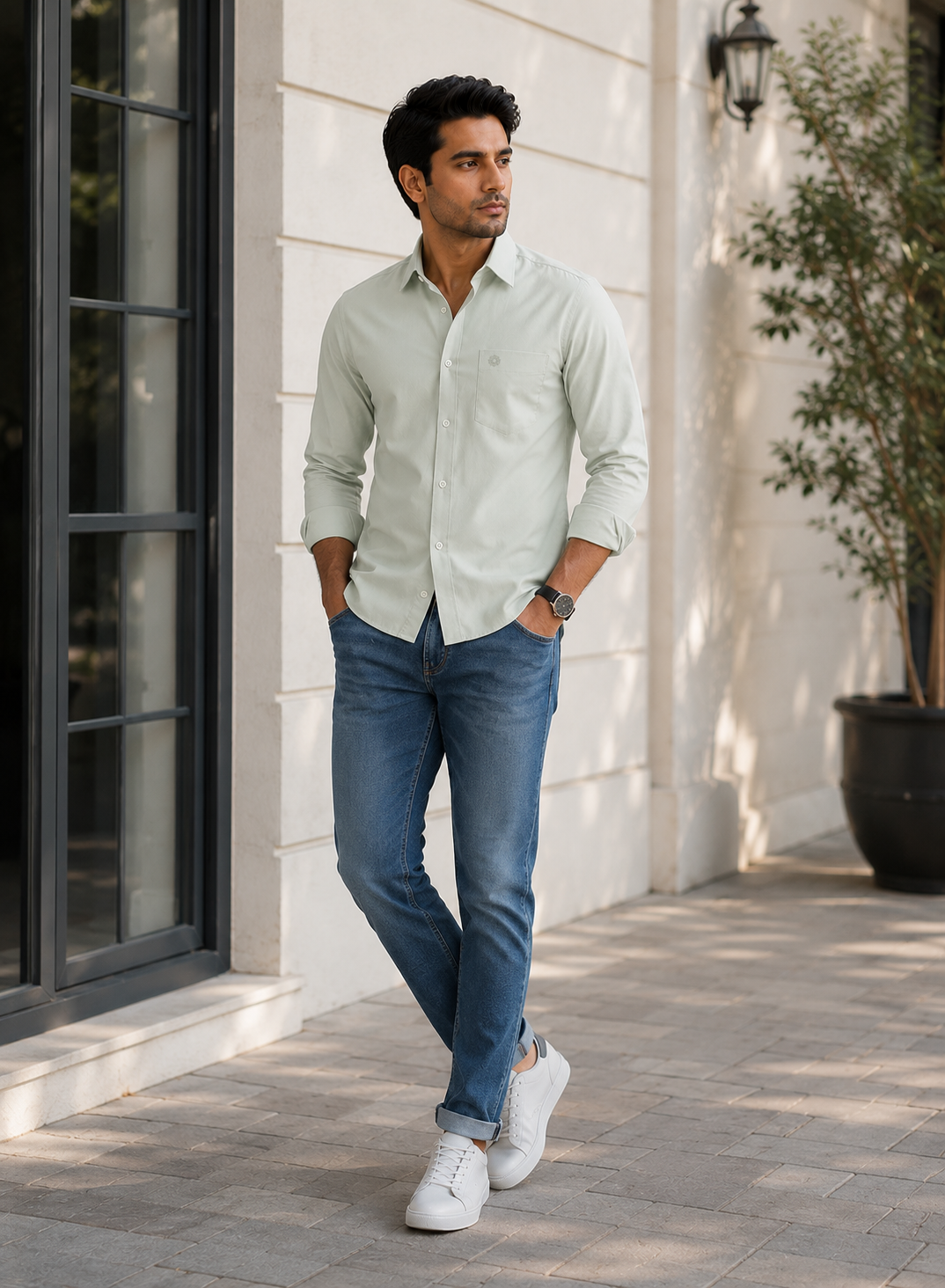 SAGIMO Sage Green Slim Fit Shirt – Smart Elegance™