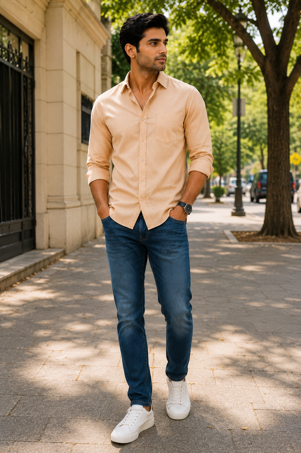 SAGIMO Peach Beige Slim Fit Shirt – Smart Elegance™