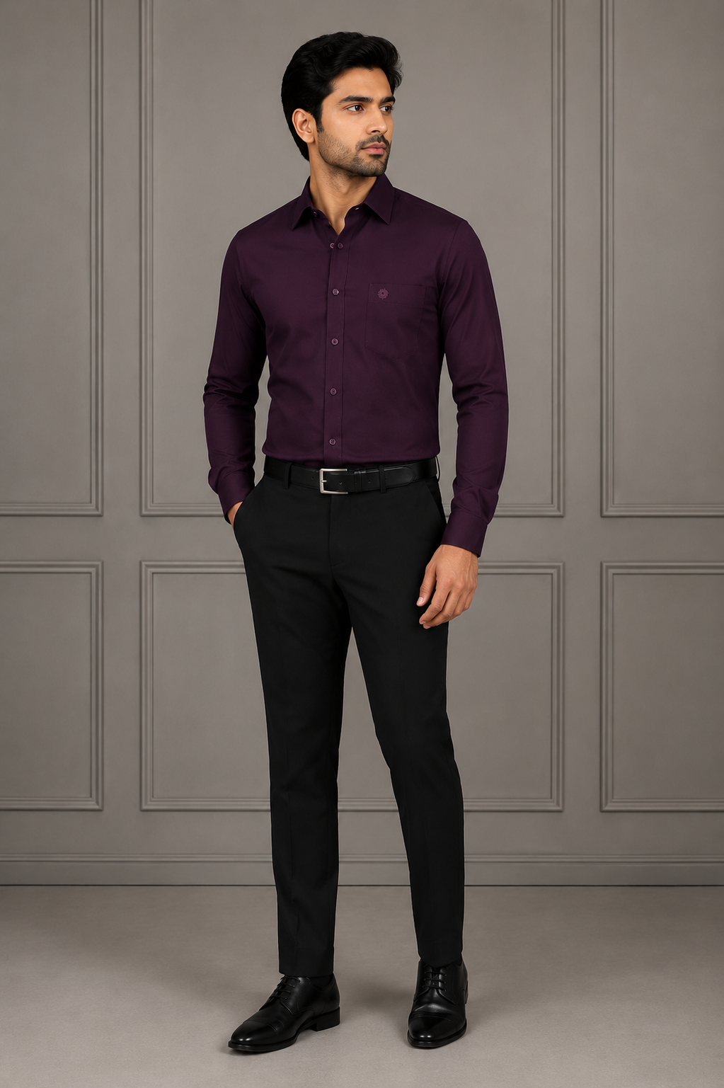SAGIMO Midnight Plum Slim Fit Shirt – Smart Elegance™