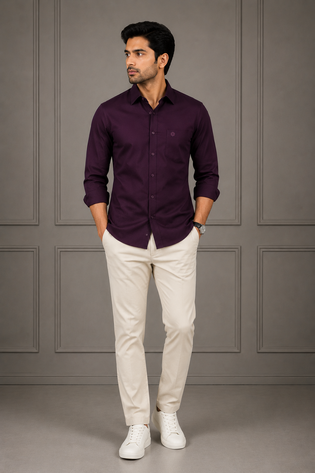 SAGIMO Midnight Plum Slim Fit Shirt – Smart Elegance™
