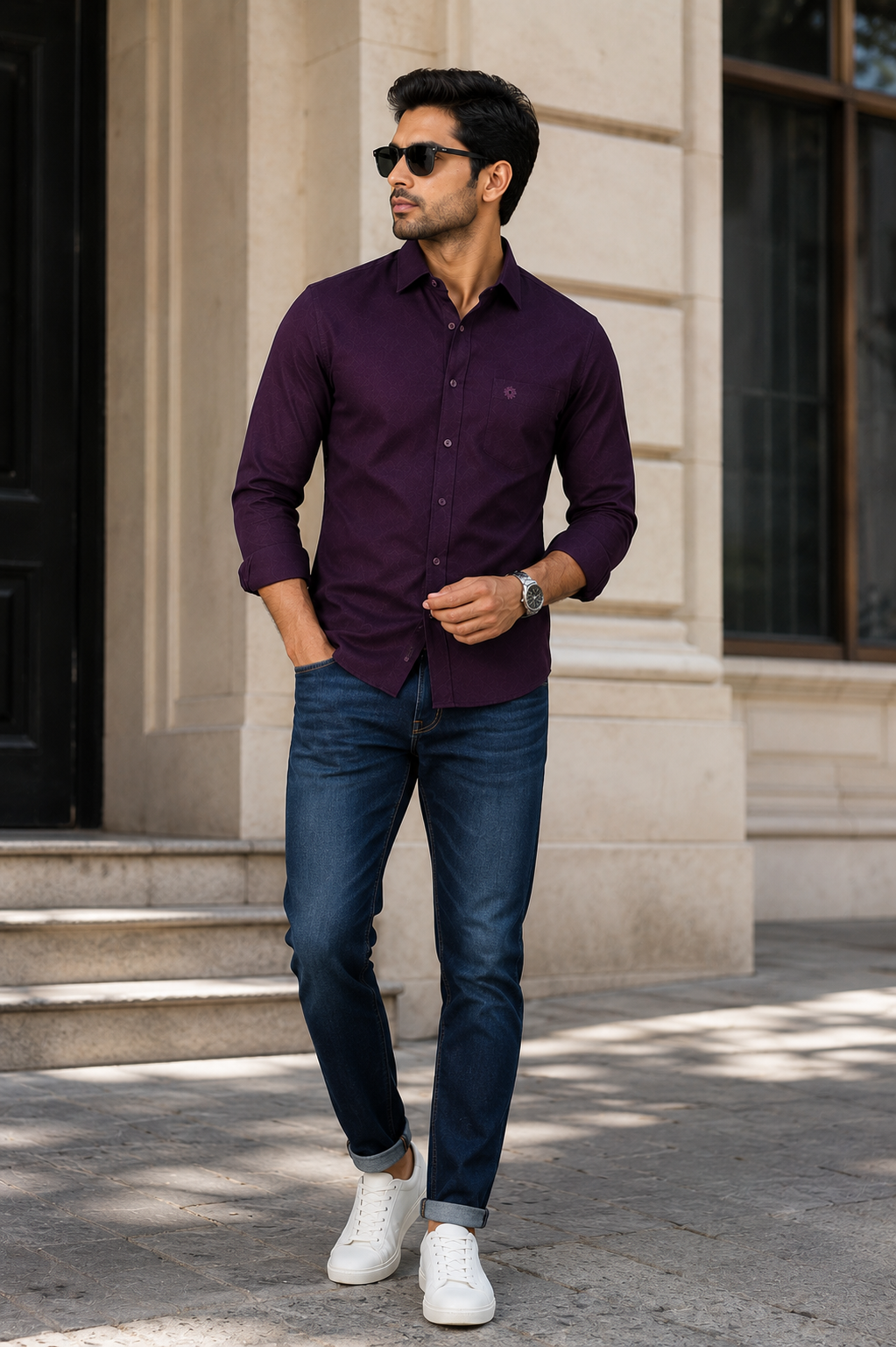 SAGIMO Midnight Plum Slim Fit Shirt – Smart Elegance™