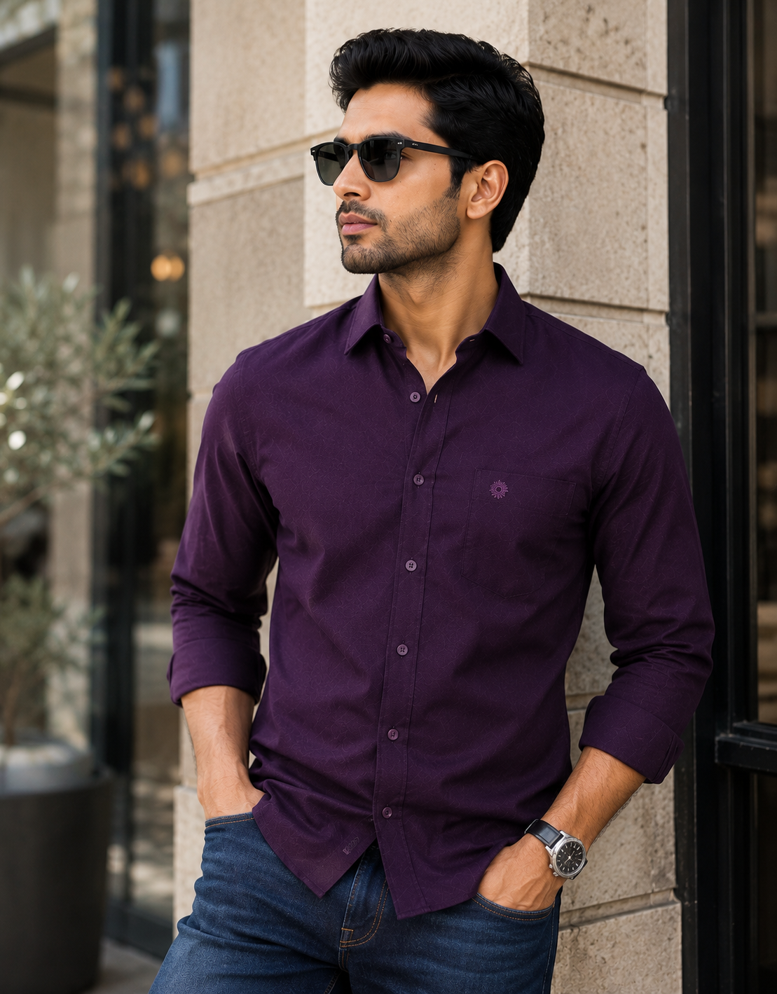 SAGIMO Midnight Plum Slim Fit Shirt – Smart Elegance™