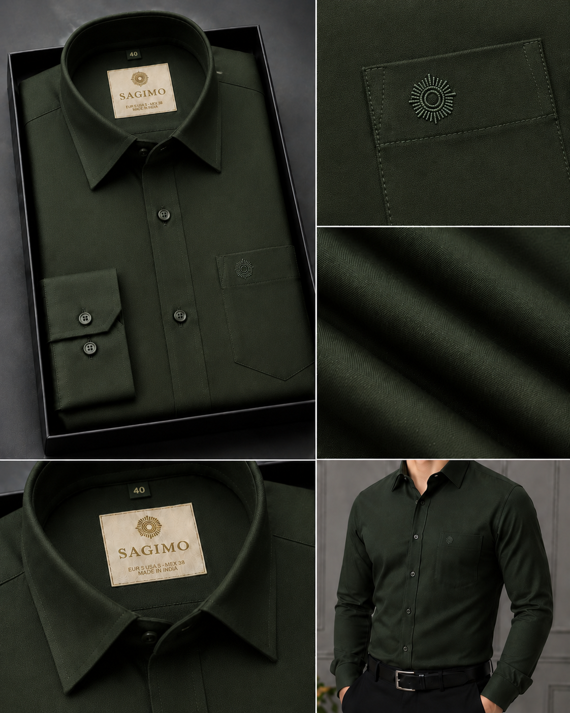 SAGIMO Forest Green Slim Fit Shirt – Smart Elegance™