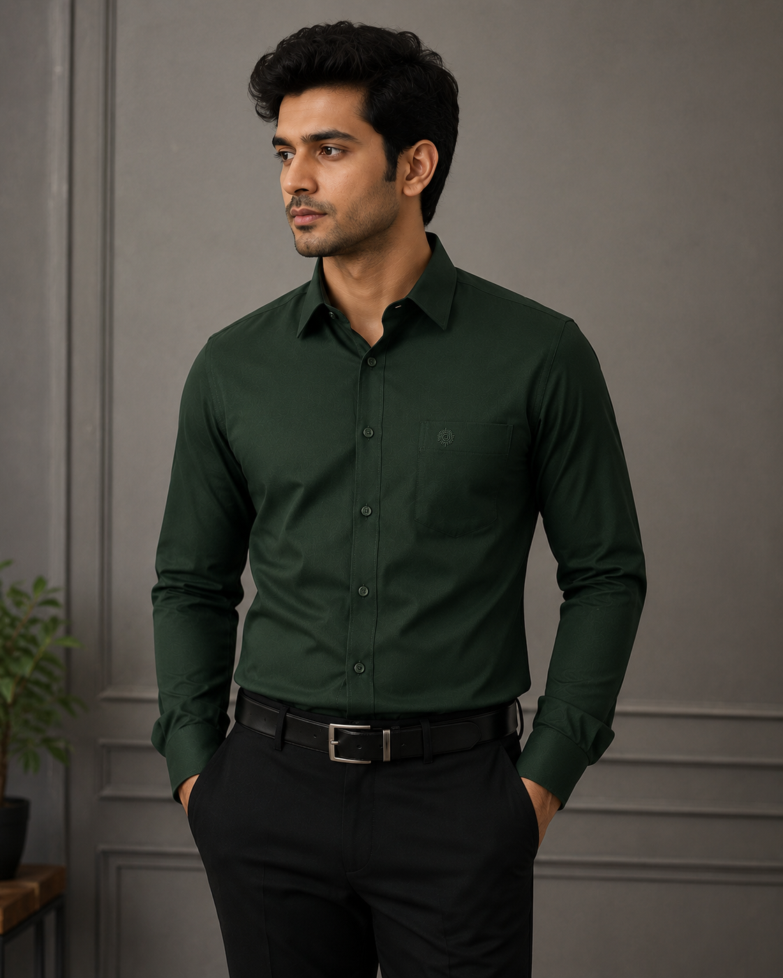 SAGIMO Forest Green Slim Fit Shirt – Smart Elegance™