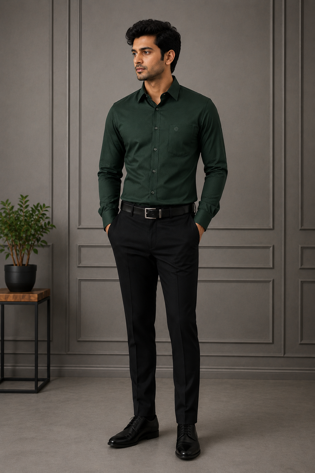 SAGIMO Forest Green Slim Fit Shirt – Smart Elegance™