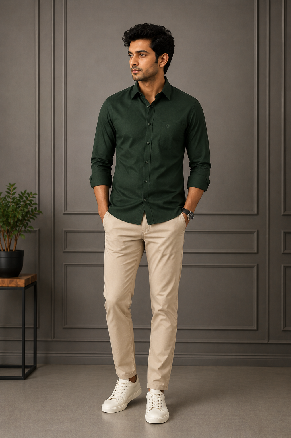 SAGIMO Forest Green Slim Fit Shirt – Smart Elegance™
