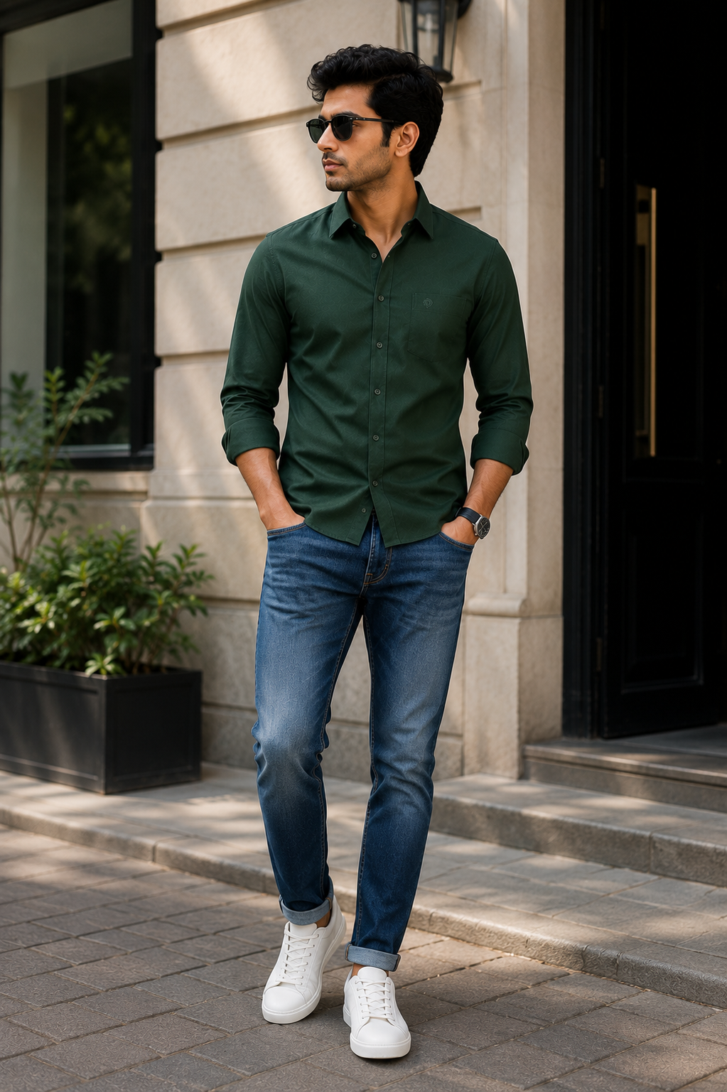 SAGIMO Forest Green Slim Fit Shirt – Smart Elegance™