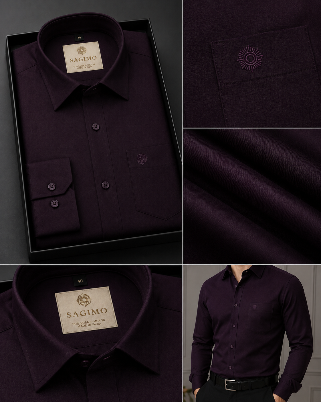 SAGIMO Royal Aubergine Slim Fit Shirt – Smart Elegance™
