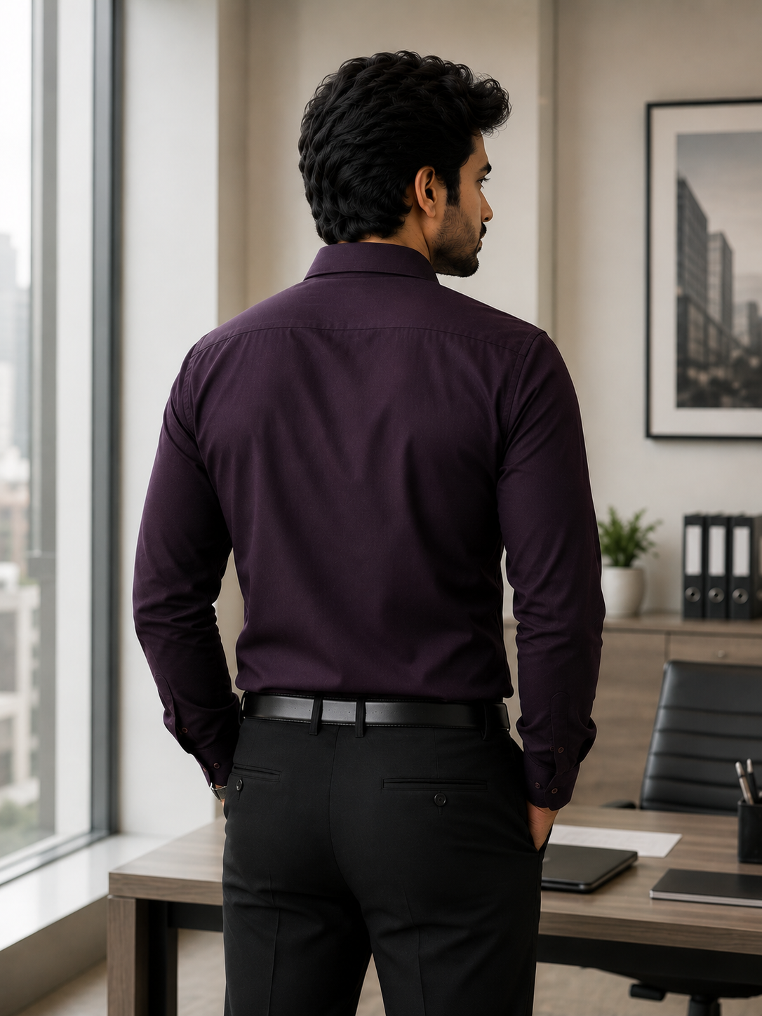SAGIMO Royal Aubergine Slim Fit Shirt – Smart Elegance™