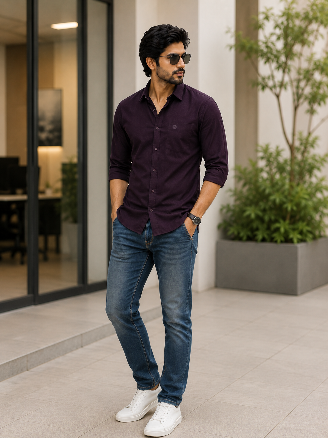 SAGIMO Royal Aubergine Slim Fit Shirt – Smart Elegance™