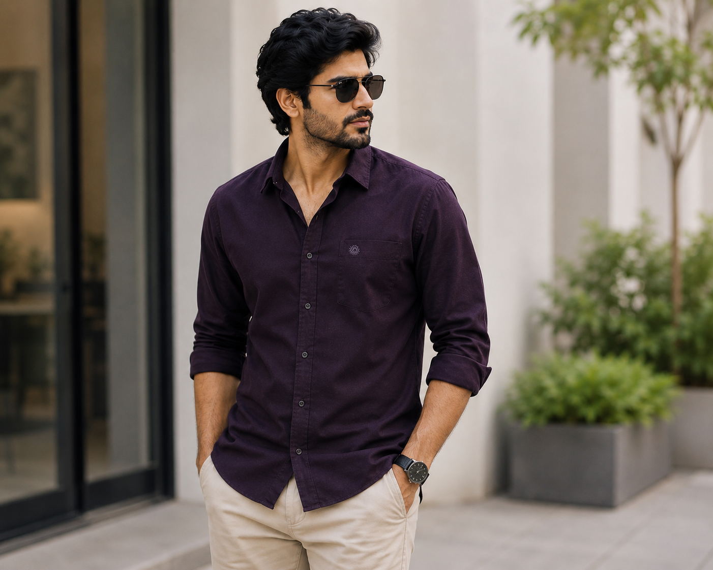 SAGIMO Royal Aubergine Slim Fit Shirt – Smart Elegance™
