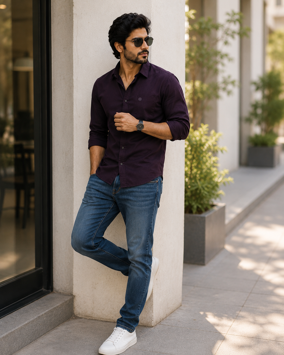 SAGIMO Royal Aubergine Slim Fit Shirt – Smart Elegance™