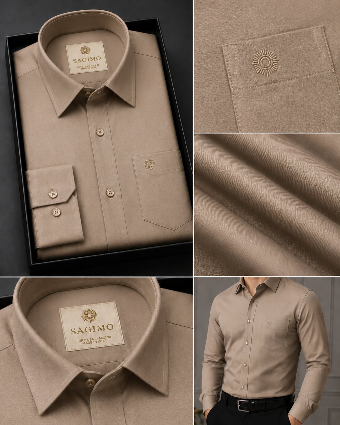 SAGIMO Mushroom Beige  Slim Fit Shirt – Smart Elegance™