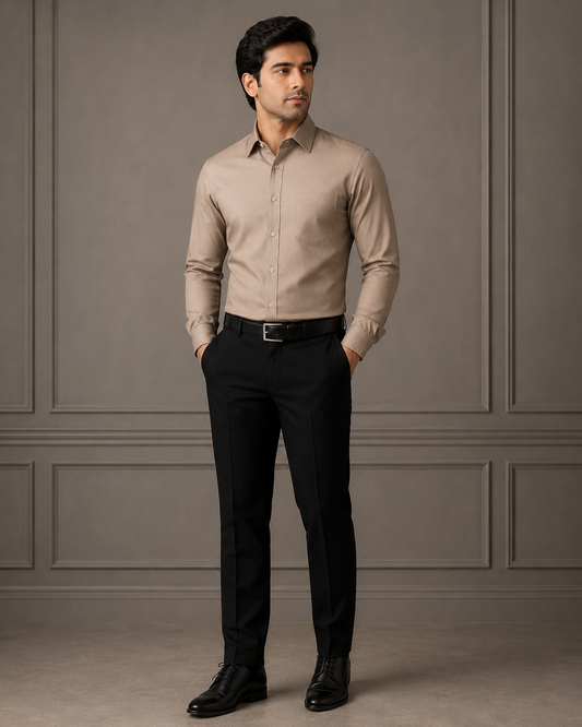 SAGIMO Mushroom Beige  Slim Fit Shirt – Smart Elegance™