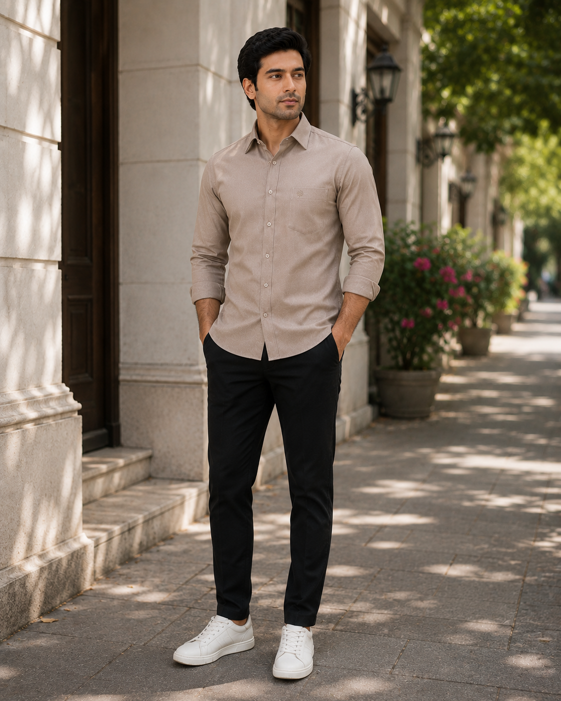 SAGIMO Mushroom Beige  Slim Fit Shirt – Smart Elegance™