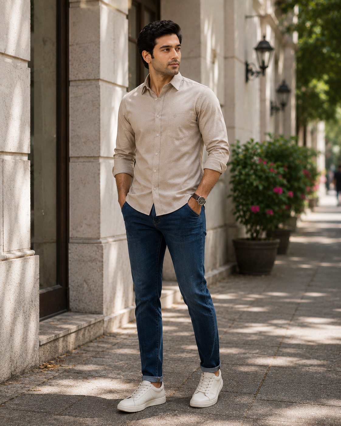 SAGIMO Mushroom Beige  Slim Fit Shirt – Smart Elegance™