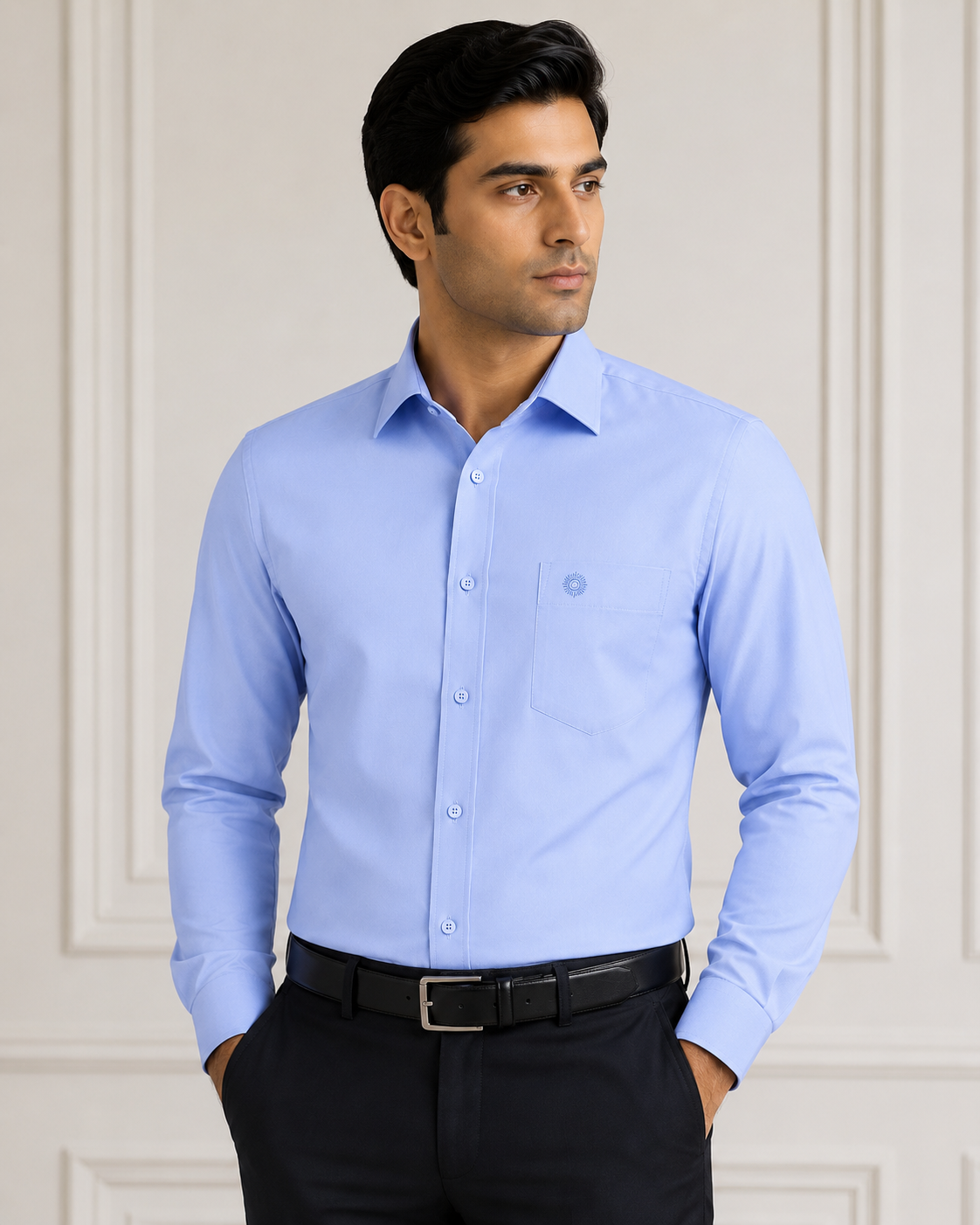 SAGIMO Blue Bell Solid Slim Fit Formal Shirt | Premium 30's Twill