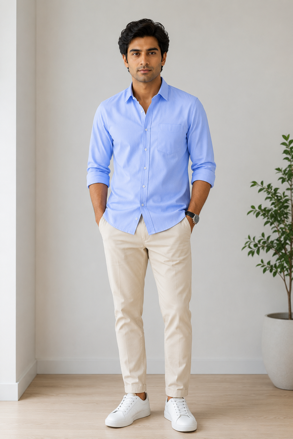 SAGIMO Blue Bell Solid Slim Fit Formal Shirt | Premium 30's Twill