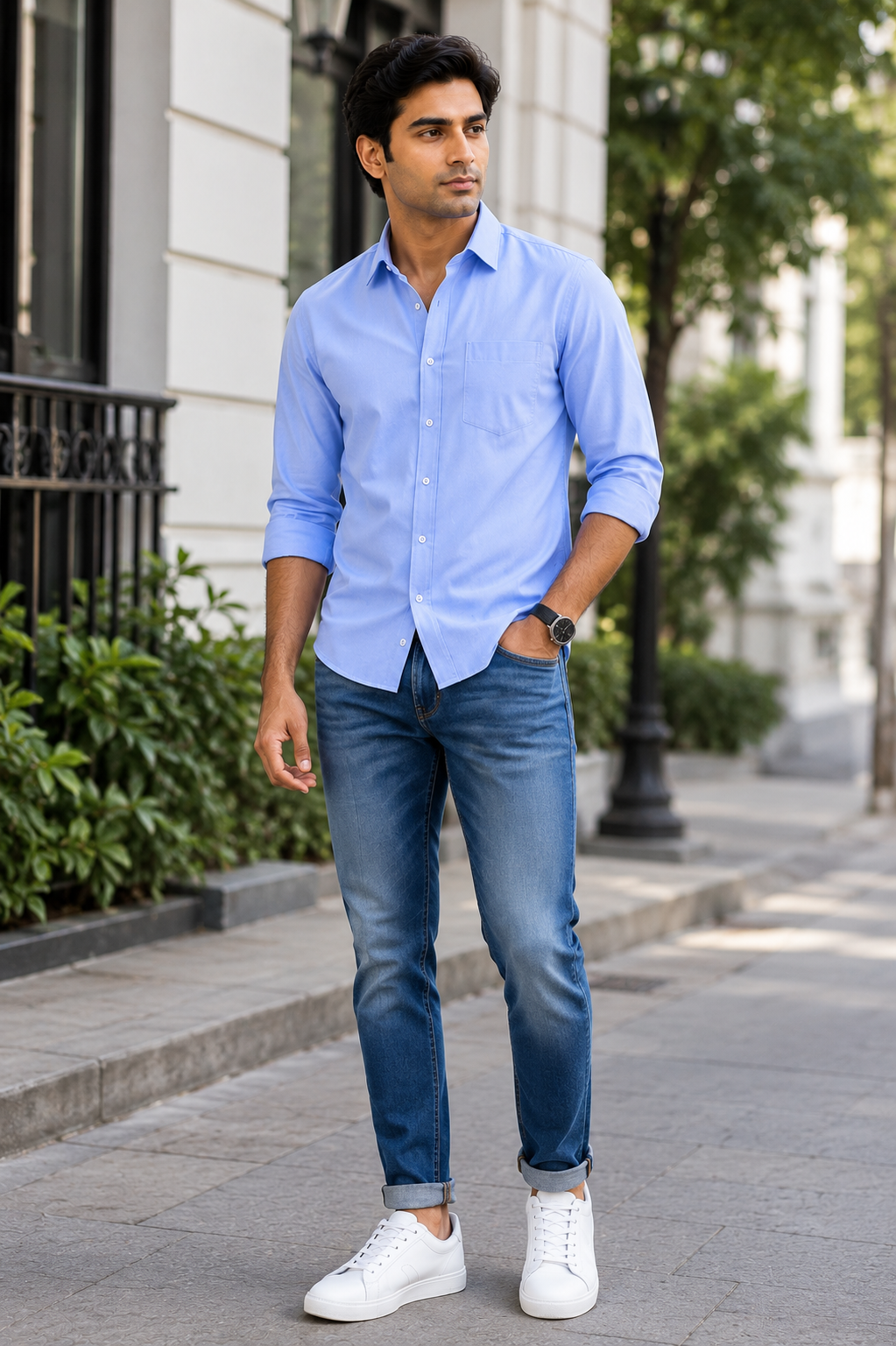 SAGIMO Blue Bell Solid Slim Fit Formal Shirt | Premium 30's Twill