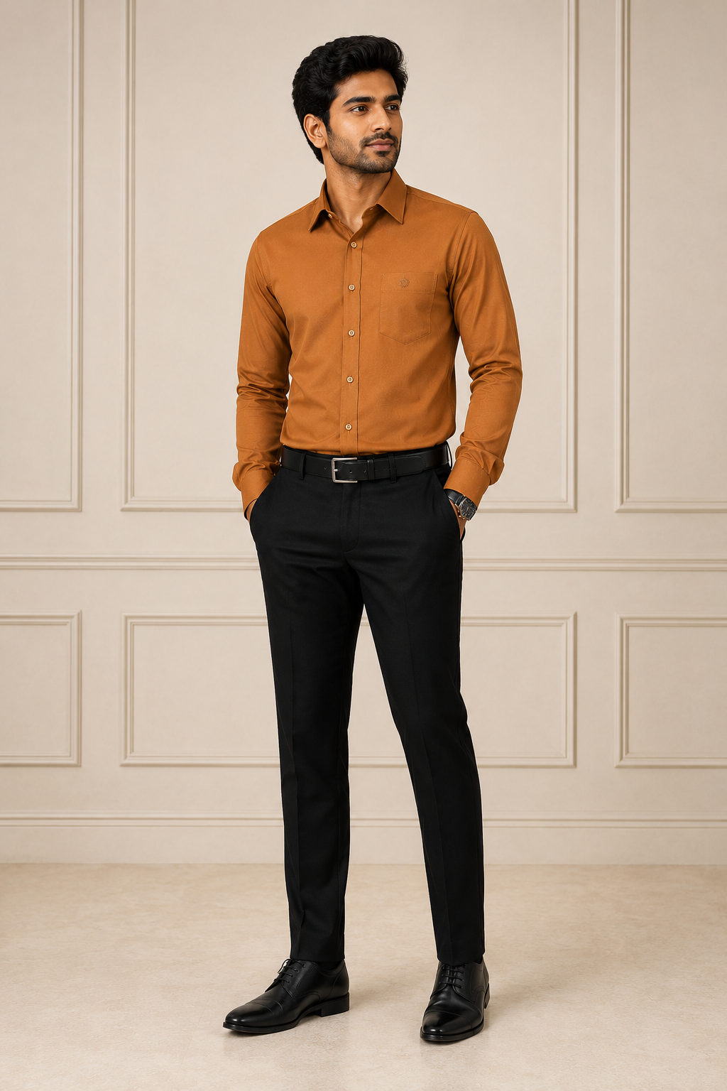 SAGIMO Golden Copper Slim Fit Shirt – Smart Elegance™