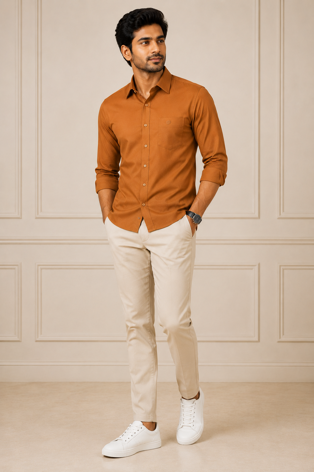 SAGIMO Golden Copper Slim Fit Shirt – Smart Elegance™