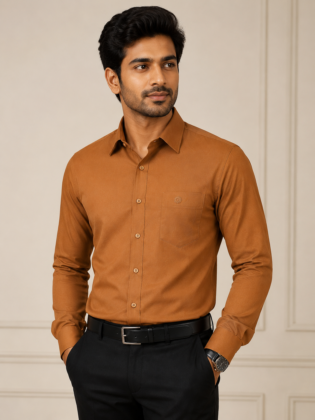 SAGIMO Golden Copper Slim Fit Shirt – Smart Elegance™