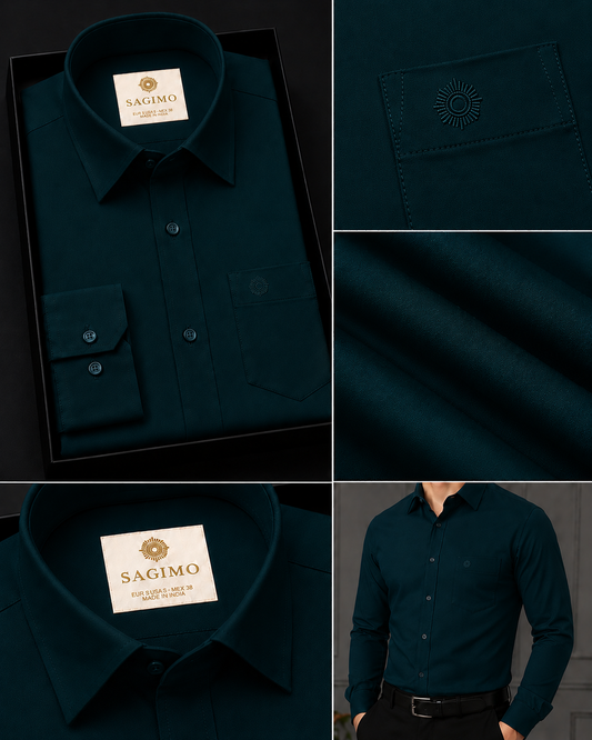 SAGIMO Deep Teal Slim Fit Shirt – Smart Elegance™