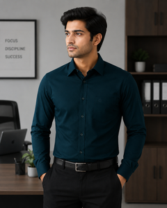 SAGIMO Deep Teal Slim Fit Shirt – Smart Elegance™