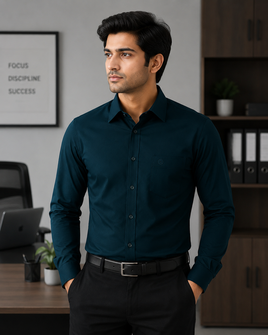 SAGIMO Deep Teal Slim Fit Shirt – Smart Elegance™