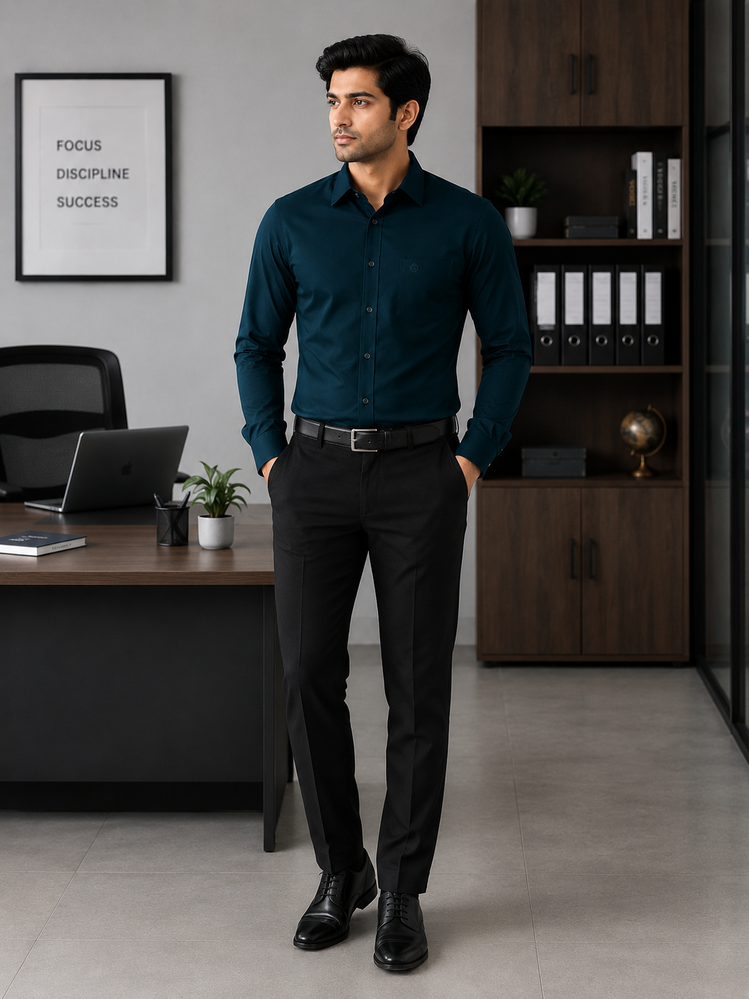 SAGIMO Deep Teal Slim Fit Shirt – Smart Elegance™