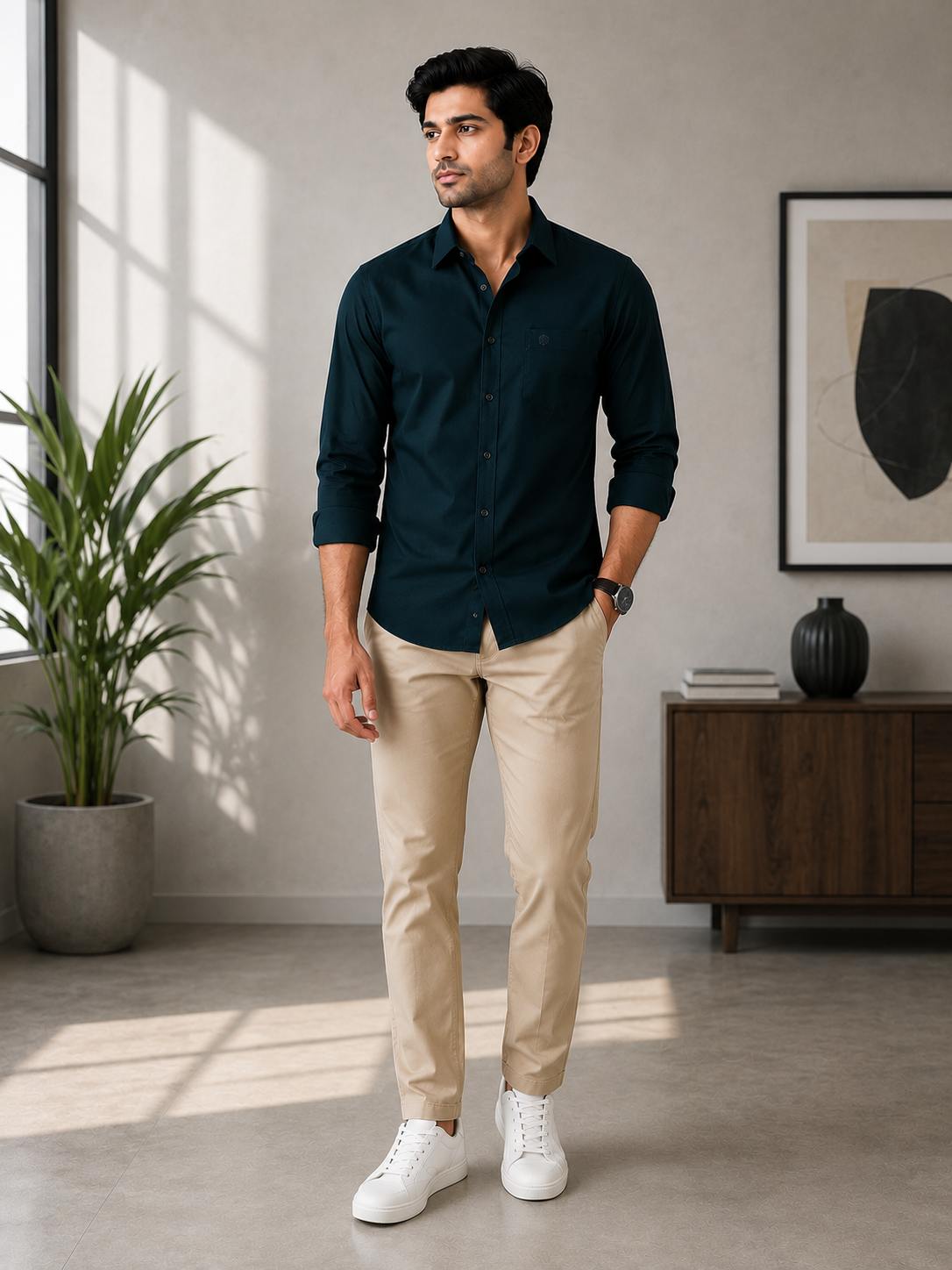 SAGIMO Deep Teal Slim Fit Shirt – Smart Elegance™