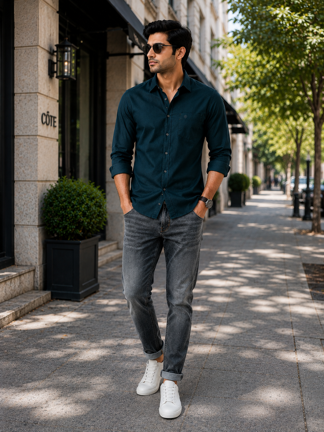 SAGIMO Deep Teal Slim Fit Shirt – Smart Elegance™