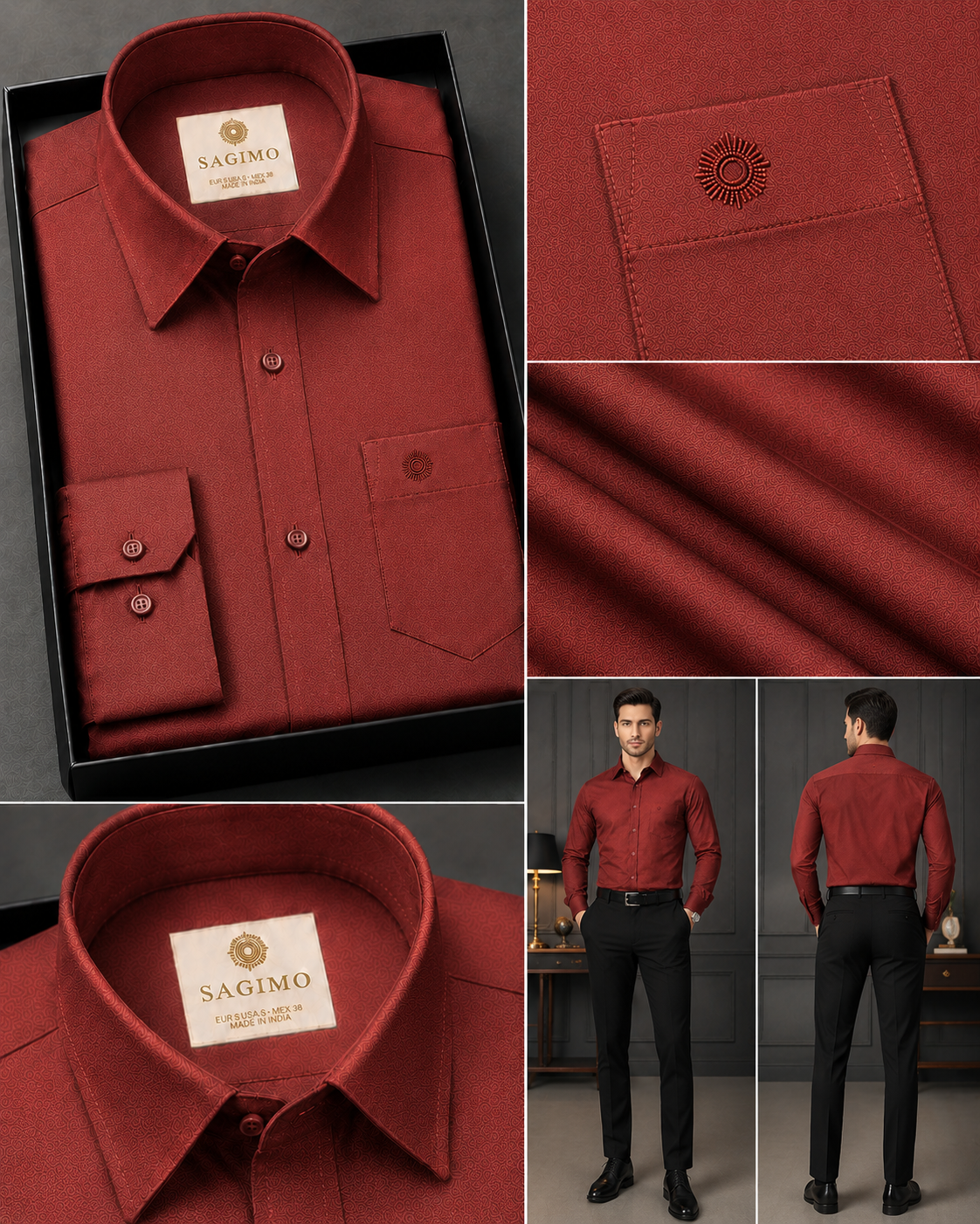 SAGIMO Mahogany Red Slim Fit Shirt – Smart Elegance™