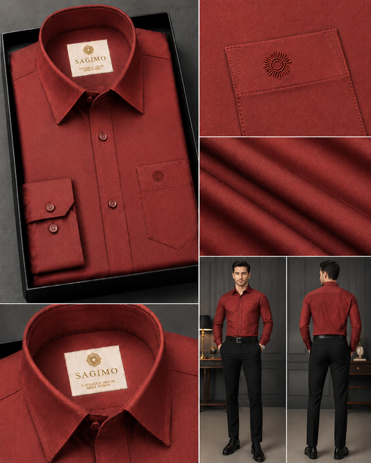 SAGIMO Mahogany Red Slim Fit Shirt – Smart Elegance™
