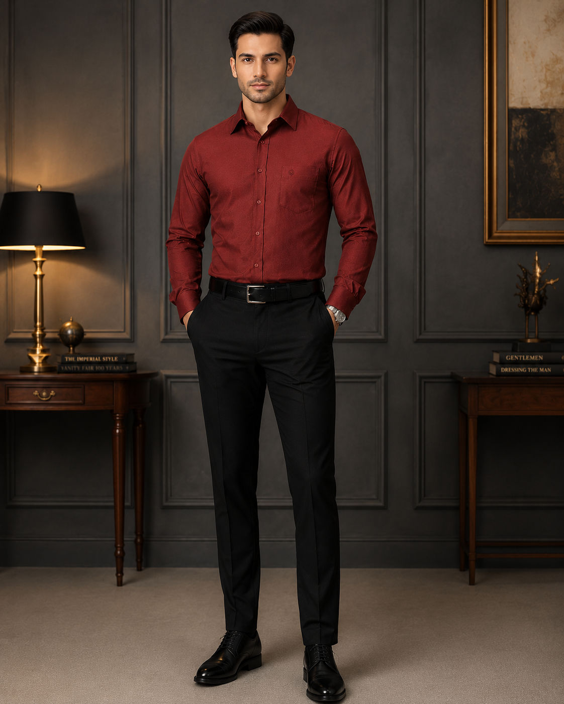 SAGIMO Mahogany Red Slim Fit Shirt – Smart Elegance™
