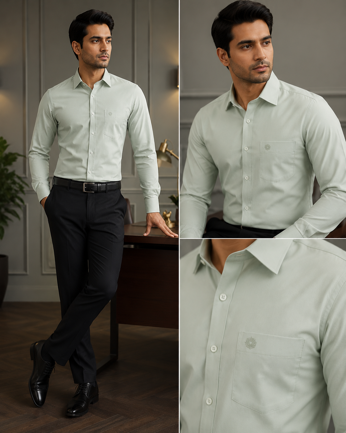 SAGIMO Sage Green Slim Fit Shirt – Smart Elegance™