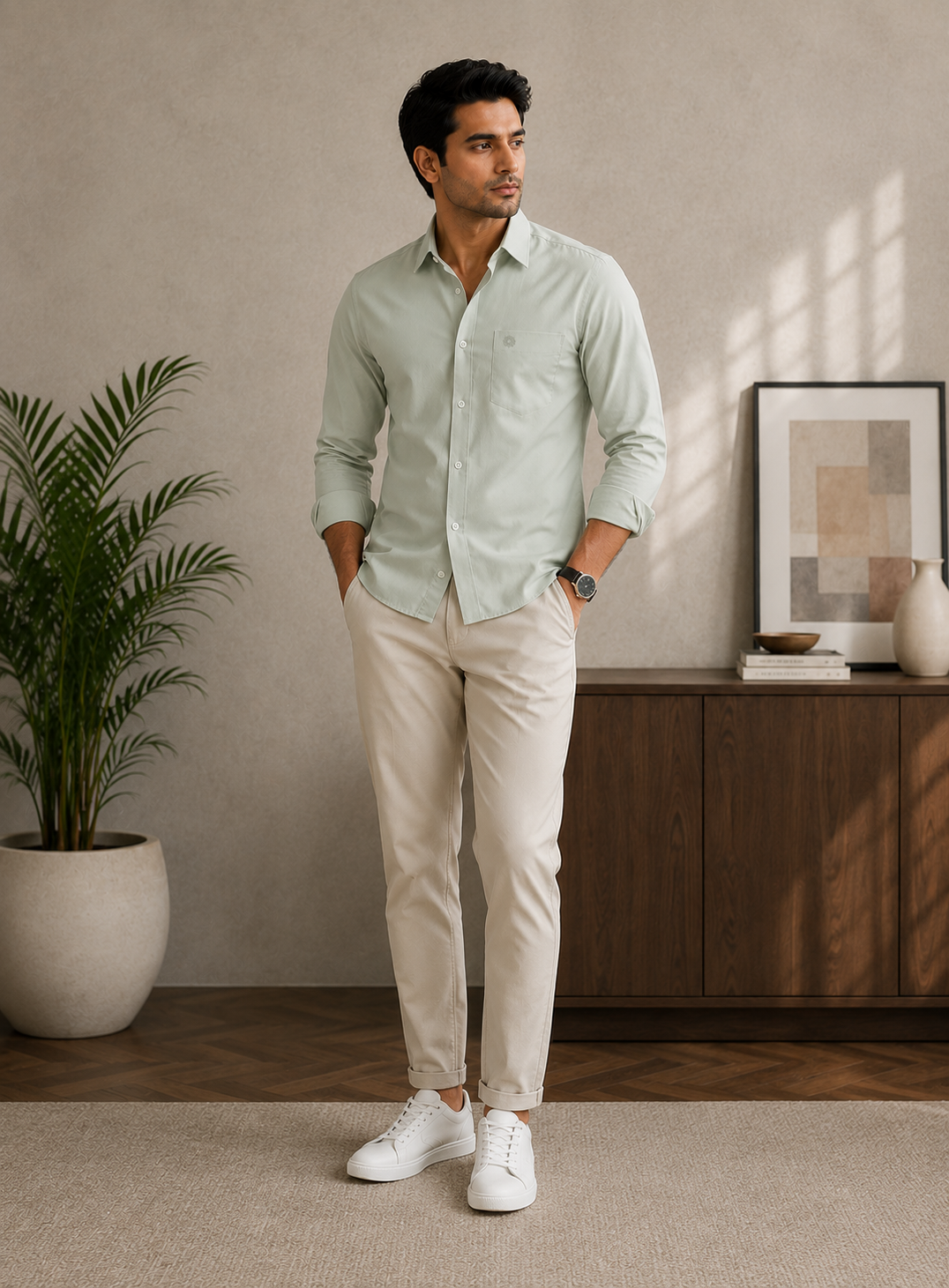 SAGIMO Sage Green Slim Fit Shirt – Smart Elegance™