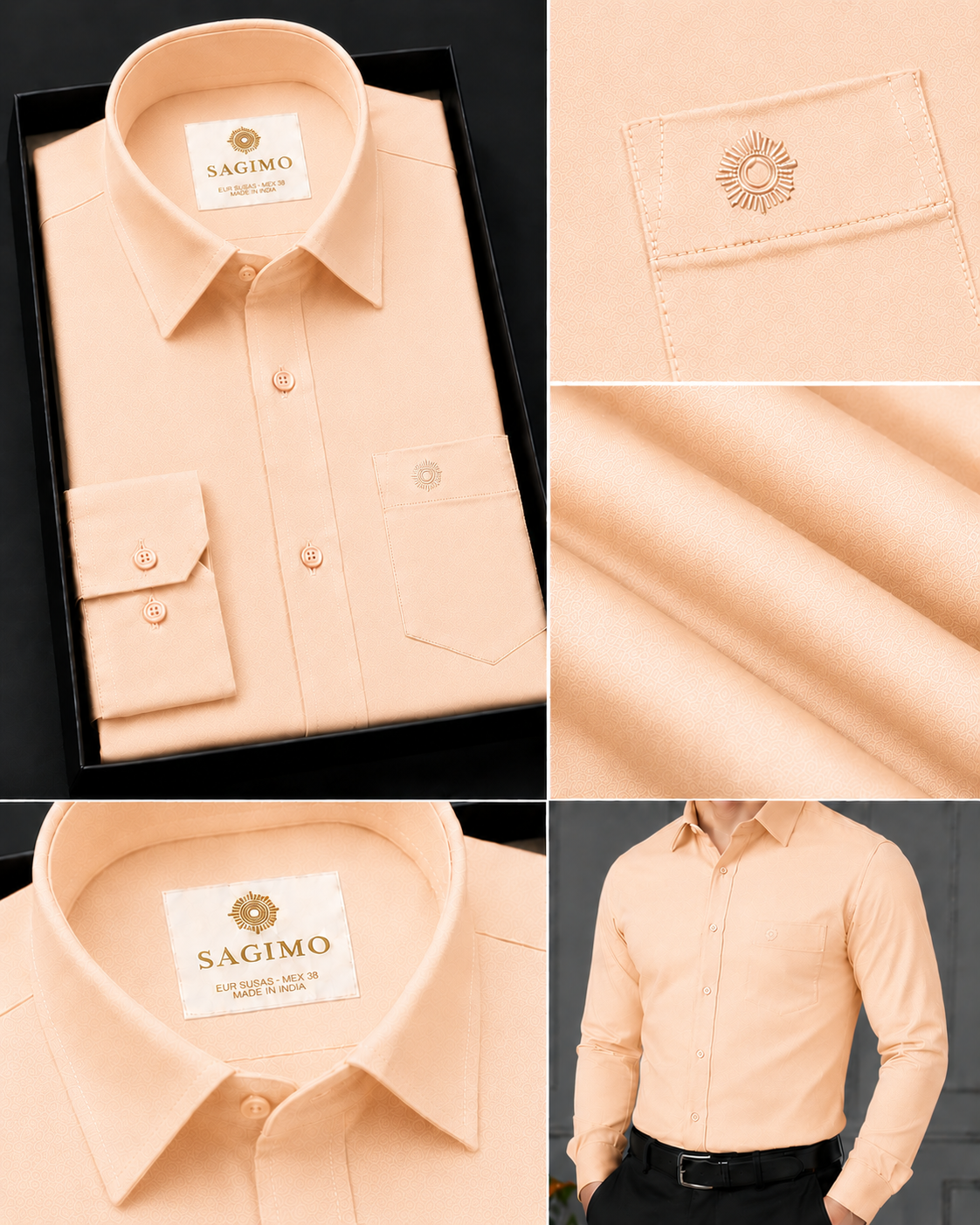 SAGIMO Peach Beige Slim Fit Shirt – Smart Elegance™