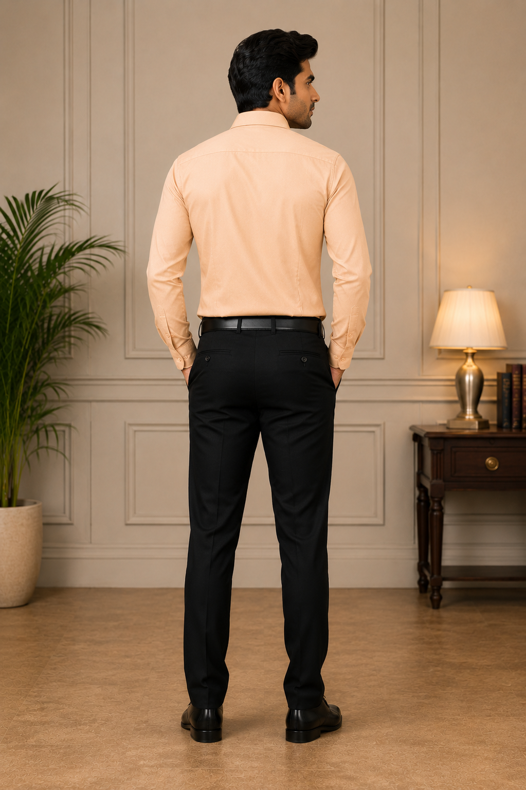 SAGIMO Peach Beige Slim Fit Shirt – Smart Elegance™