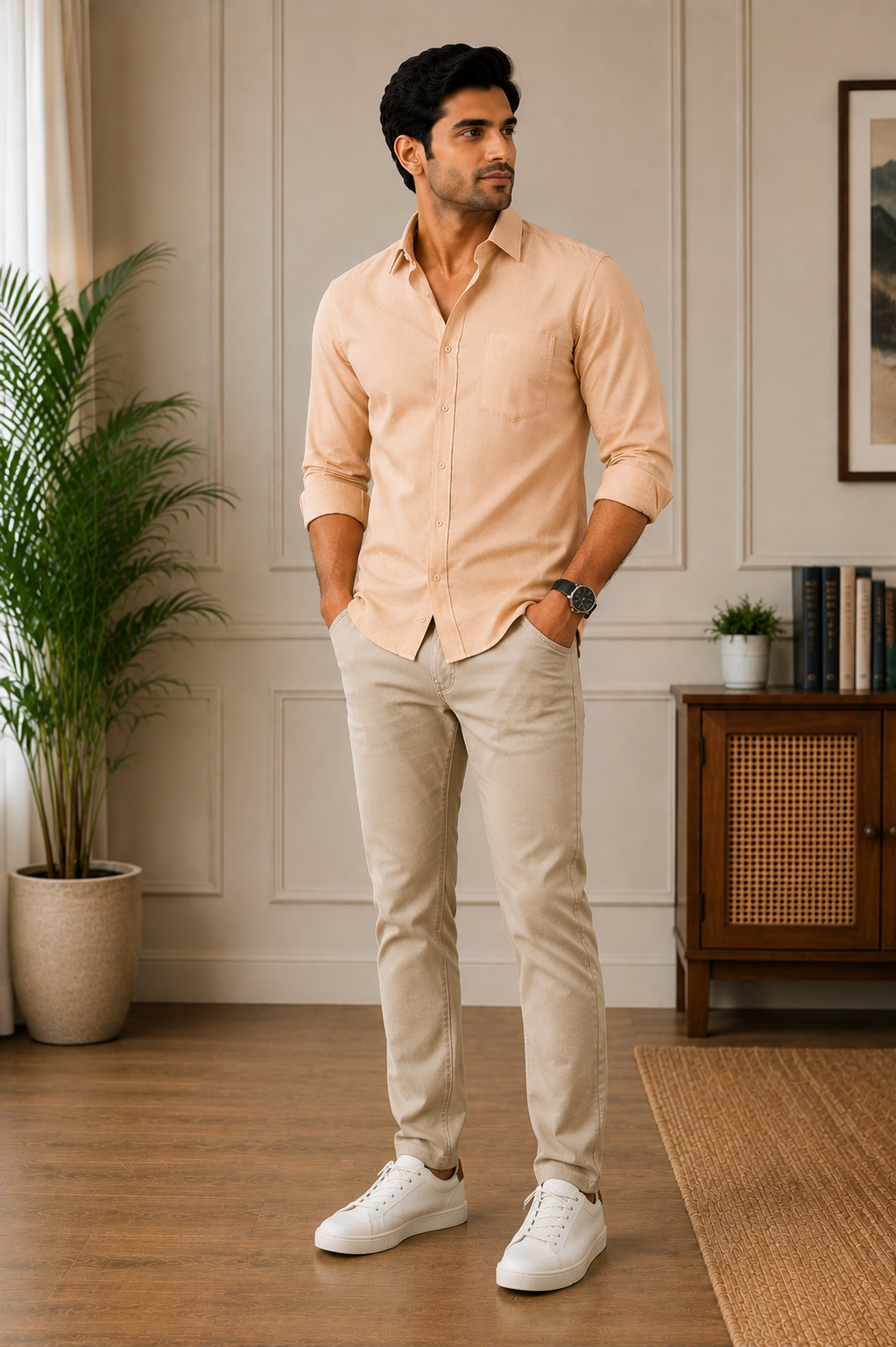 SAGIMO Peach Beige Slim Fit Shirt – Smart Elegance™