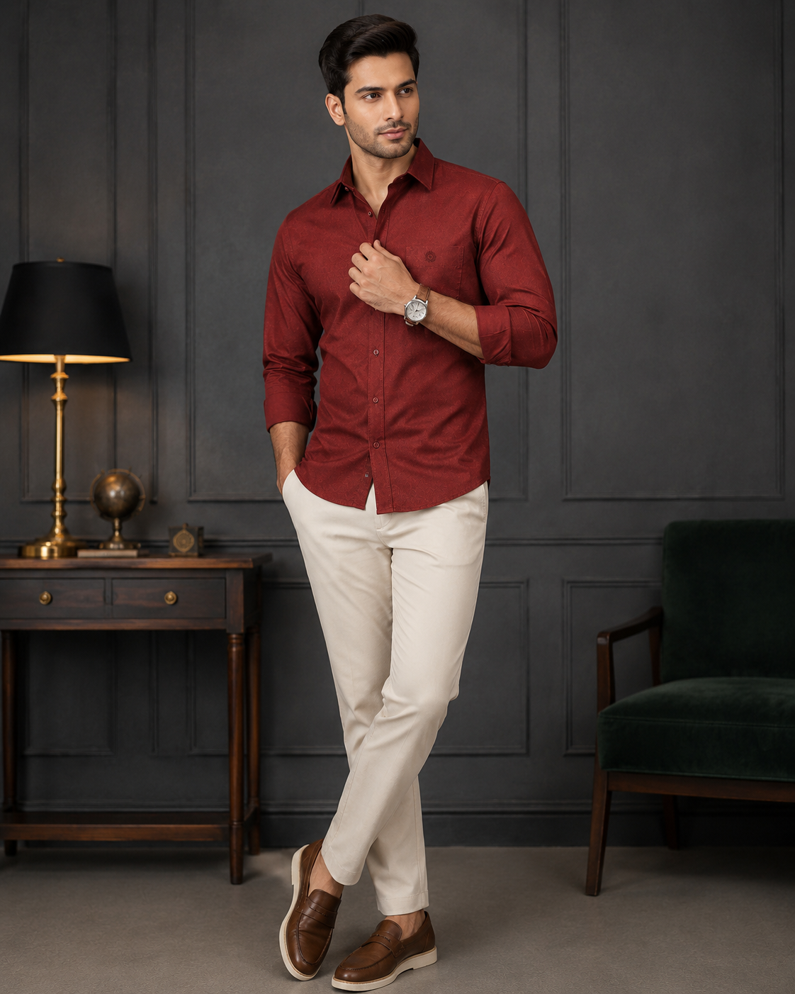 SAGIMO Mahogany Red Slim Fit Shirt – Smart Elegance™