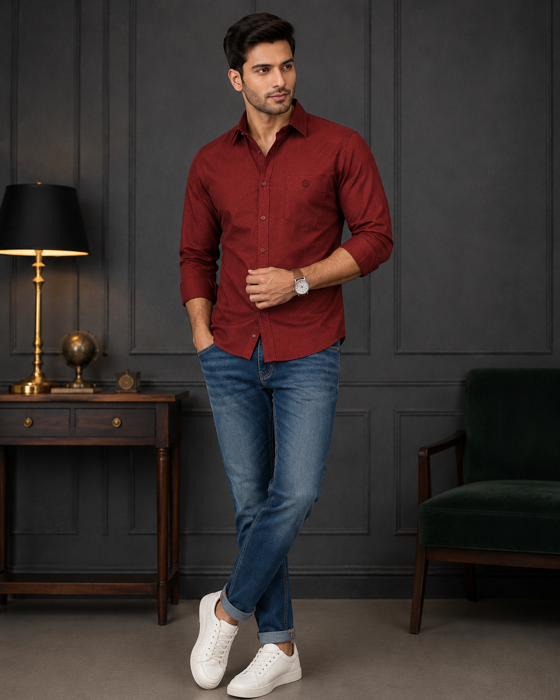 SAGIMO Mahogany Red Slim Fit Shirt – Smart Elegance™