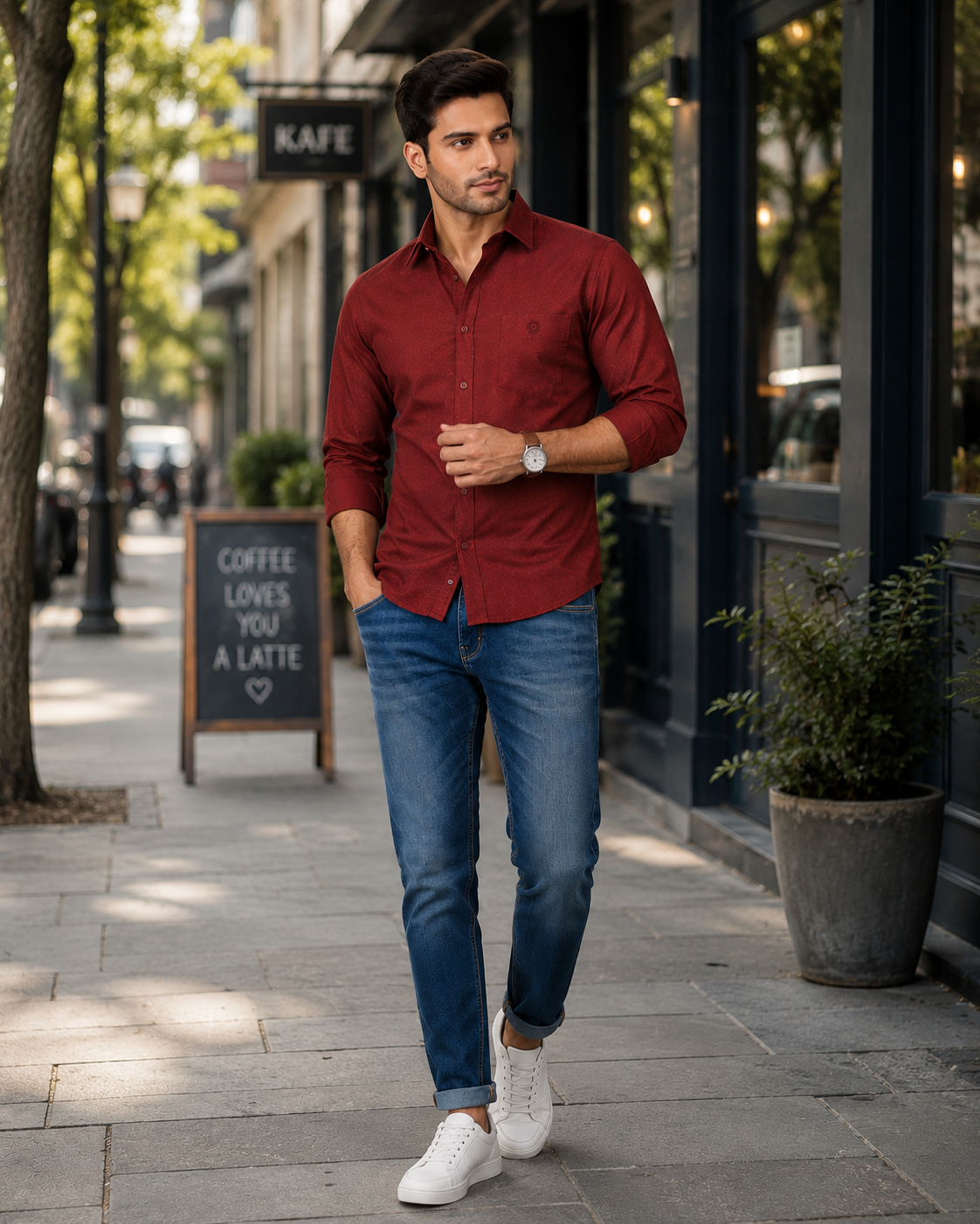 SAGIMO Mahogany Red Slim Fit Shirt – Smart Elegance™