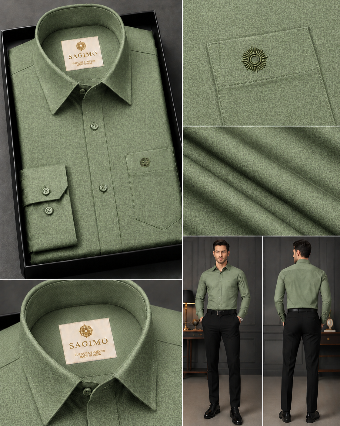 SAGIMO Sage Olive Slim Fit Shirt – Smart Elegance™