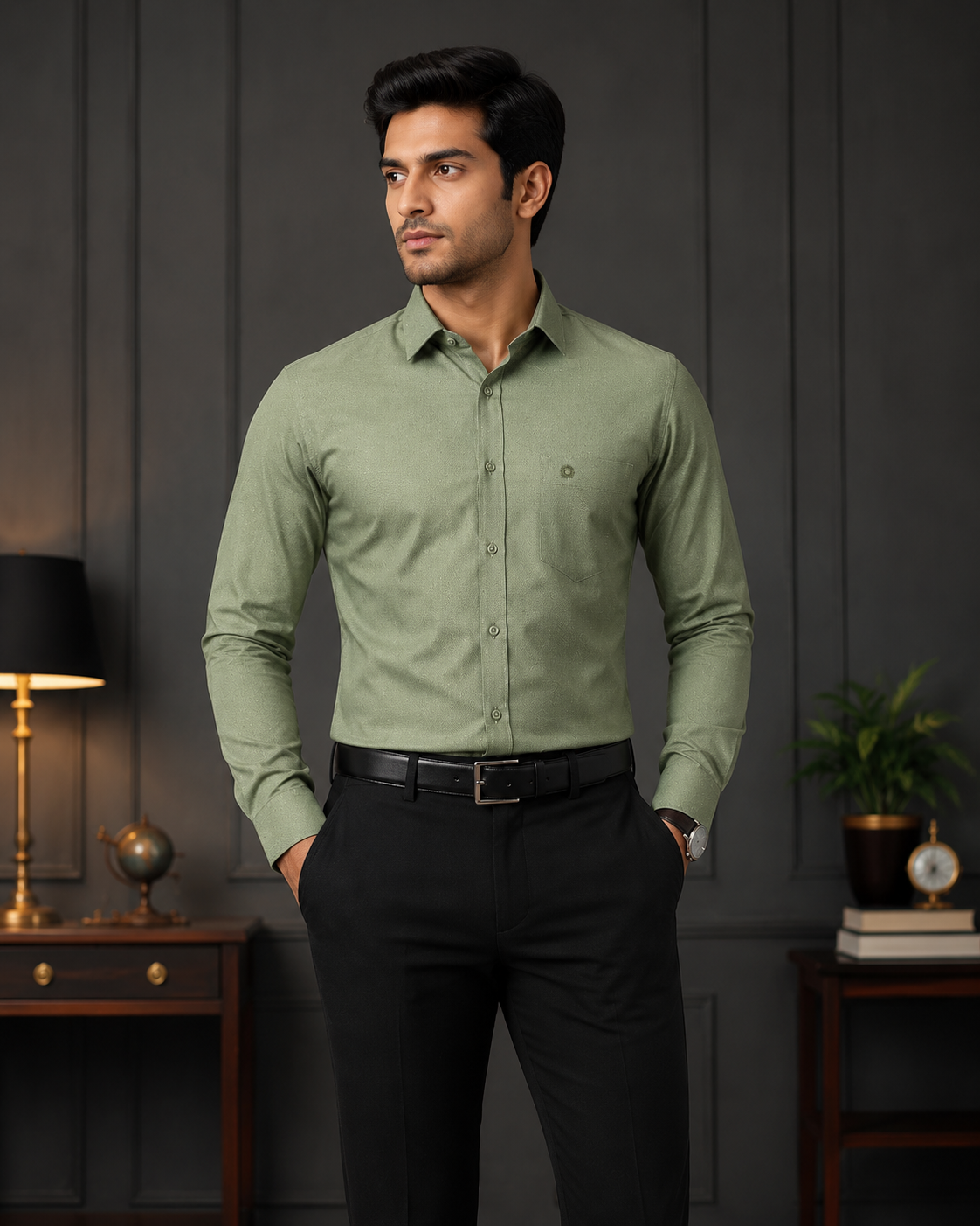 SAGIMO Sage Olive Slim Fit Shirt – Smart Elegance™
