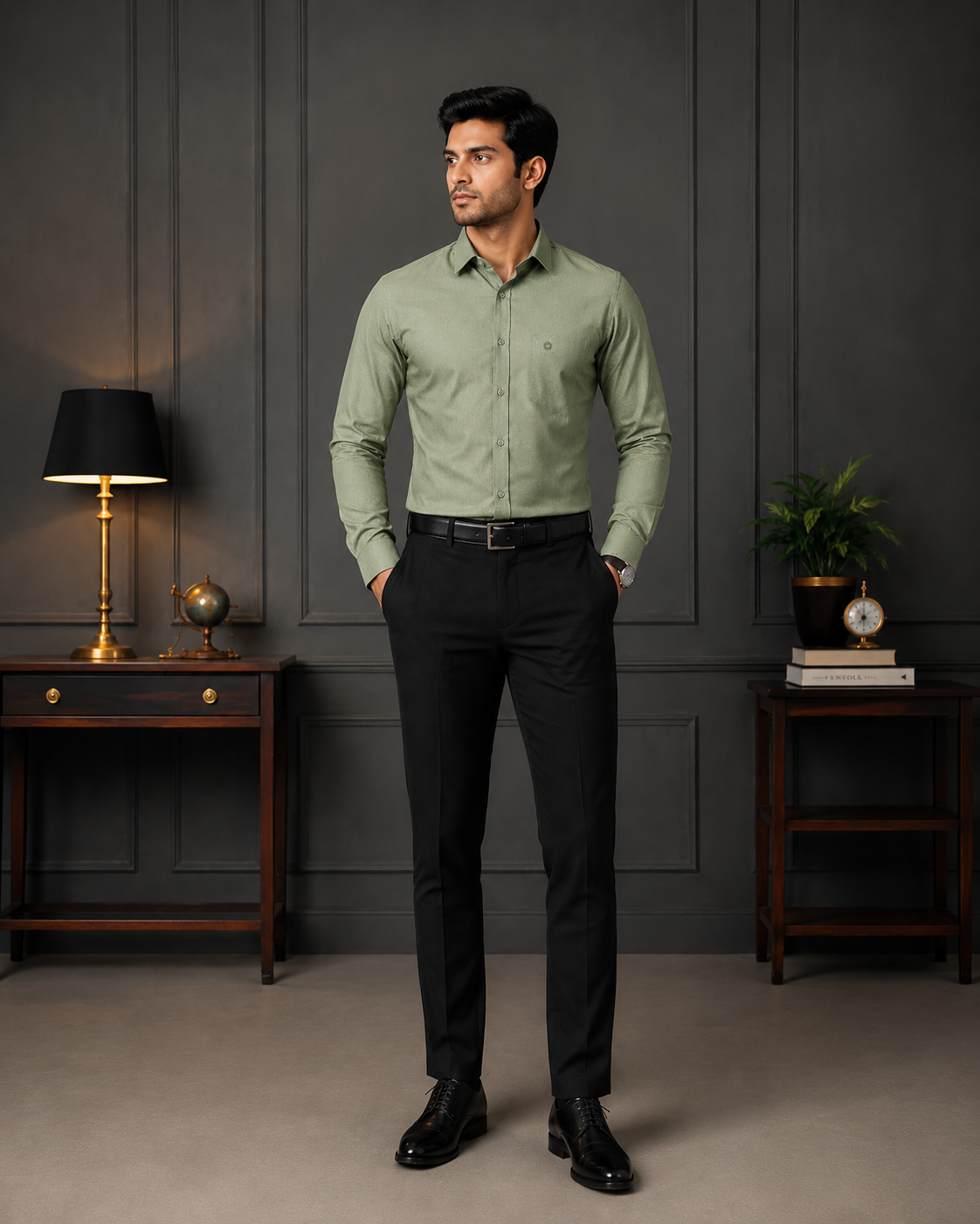 SAGIMO Sage Olive Slim Fit Shirt – Smart Elegance™