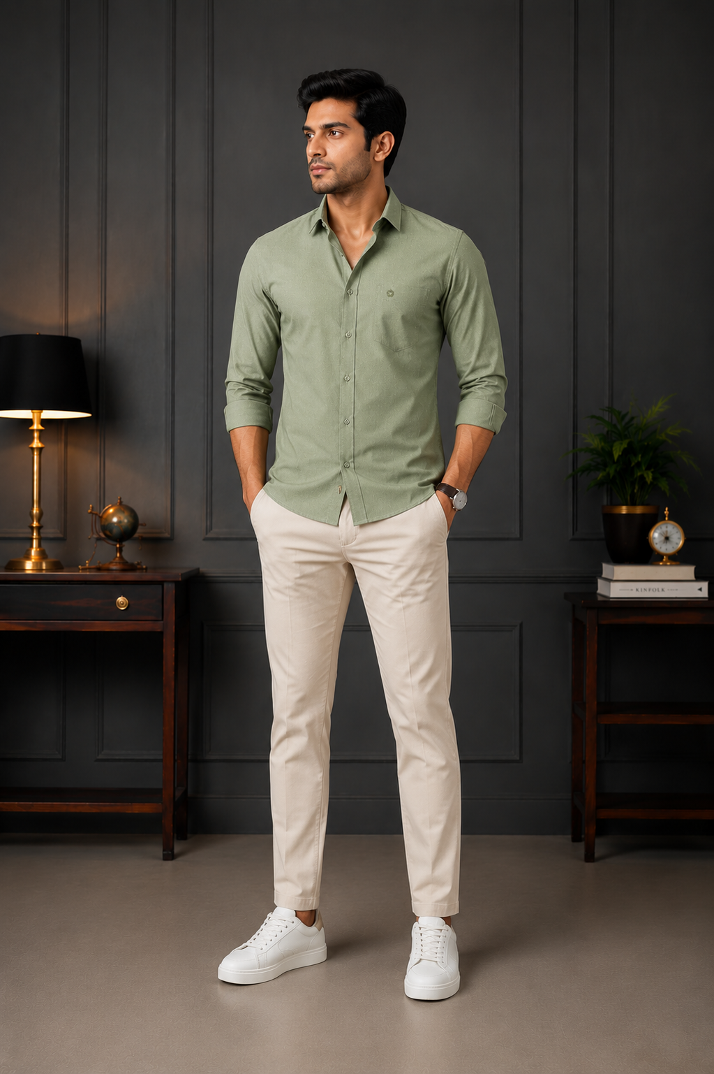 SAGIMO Sage Olive Slim Fit Shirt – Smart Elegance™