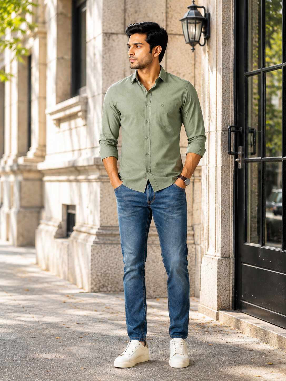 SAGIMO Sage Olive Slim Fit Shirt – Smart Elegance™
